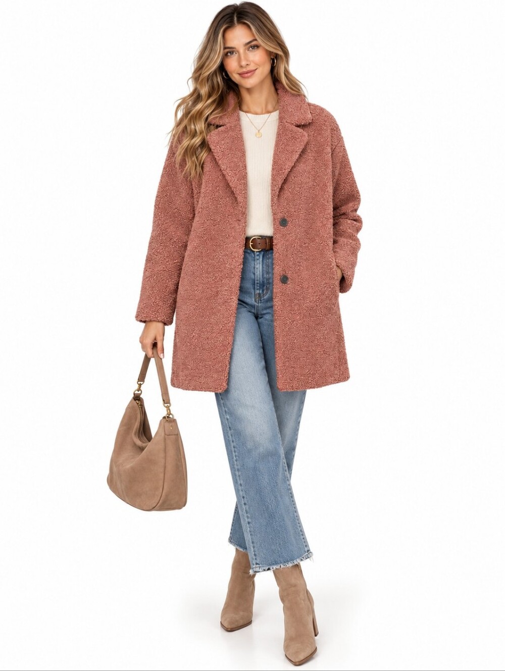 Daily Ritual Dusty Rose Teddy Bear Coat Small Sherpa Fleece NWOT